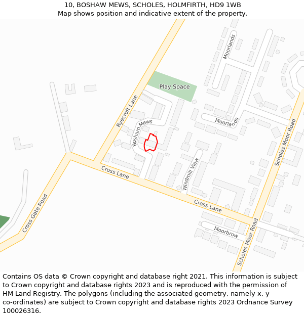 10, BOSHAW MEWS, SCHOLES, HOLMFIRTH, HD9 1WB: Location map and indicative extent of plot