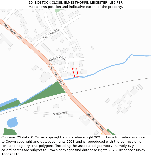 10, BOSTOCK CLOSE, ELMESTHORPE, LEICESTER, LE9 7SR: Location map and indicative extent of plot