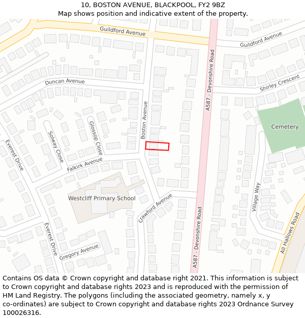 10, BOSTON AVENUE, BLACKPOOL, FY2 9BZ: Location map and indicative extent of plot