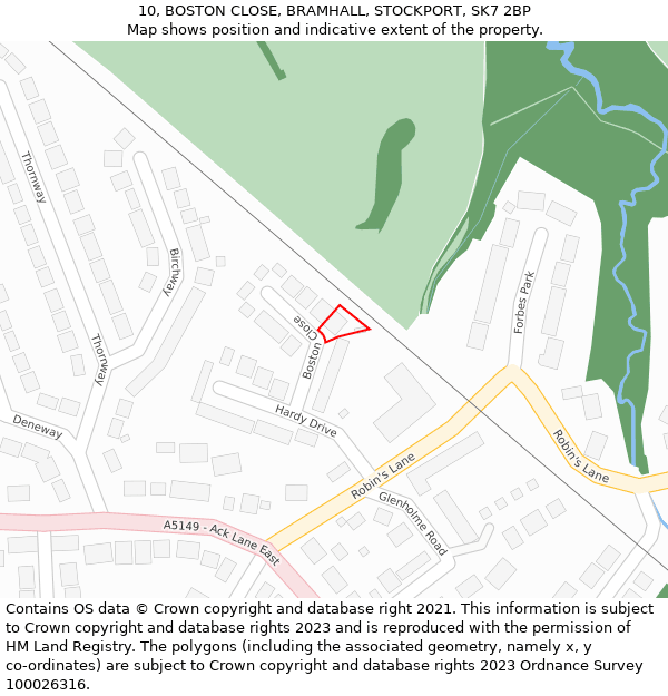 10, BOSTON CLOSE, BRAMHALL, STOCKPORT, SK7 2BP: Location map and indicative extent of plot