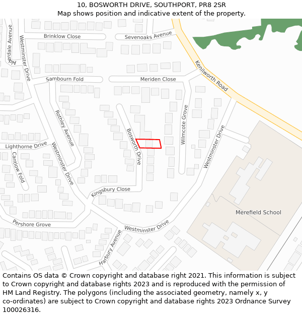 10, BOSWORTH DRIVE, SOUTHPORT, PR8 2SR: Location map and indicative extent of plot