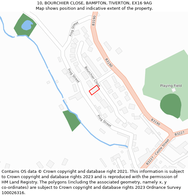 10, BOURCHIER CLOSE, BAMPTON, TIVERTON, EX16 9AG: Location map and indicative extent of plot