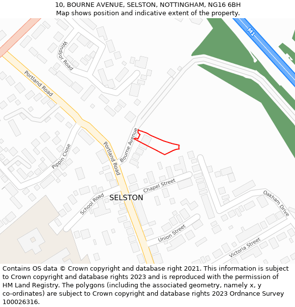 10, BOURNE AVENUE, SELSTON, NOTTINGHAM, NG16 6BH: Location map and indicative extent of plot