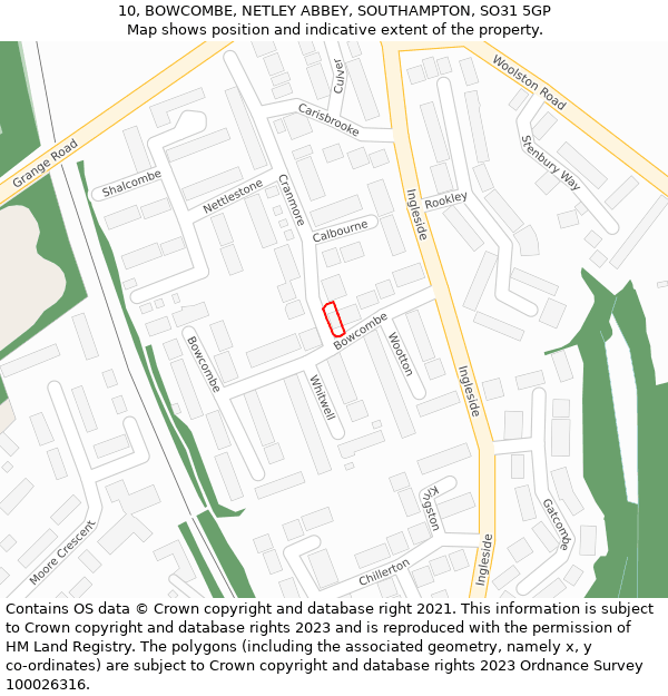 10, BOWCOMBE, NETLEY ABBEY, SOUTHAMPTON, SO31 5GP: Location map and indicative extent of plot