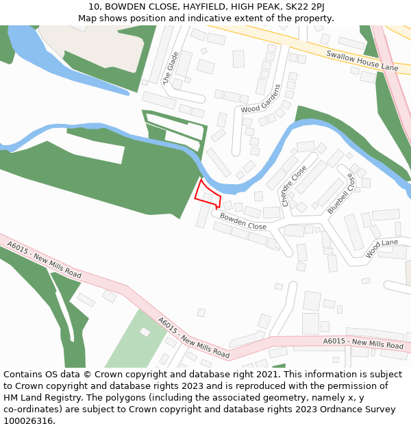 10, BOWDEN CLOSE, HAYFIELD, HIGH PEAK, SK22 2PJ: Location map and indicative extent of plot