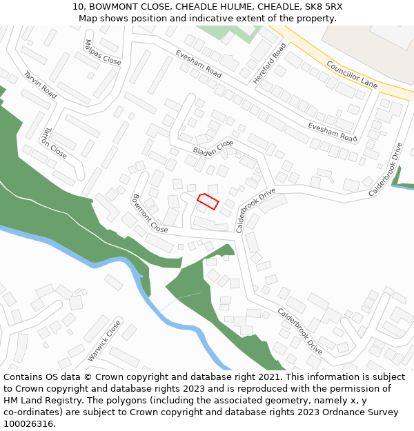 10, BOWMONT CLOSE, CHEADLE HULME, CHEADLE, SK8 5RX: Location map and indicative extent of plot