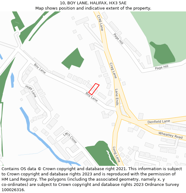 10, BOY LANE, HALIFAX, HX3 5AE: Location map and indicative extent of plot