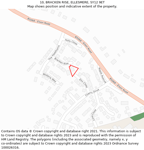 10, BRACKEN RISE, ELLESMERE, SY12 9ET: Location map and indicative extent of plot