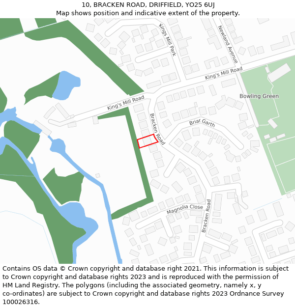 10, BRACKEN ROAD, DRIFFIELD, YO25 6UJ: Location map and indicative extent of plot