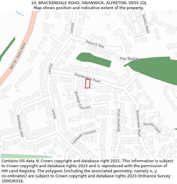 10, BRACKENDALE ROAD, SWANWICK, ALFRETON, DE55 1DJ: Location map and indicative extent of plot