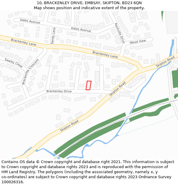 10, BRACKENLEY DRIVE, EMBSAY, SKIPTON, BD23 6QN: Location map and indicative extent of plot