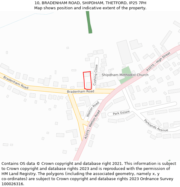 10, BRADENHAM ROAD, SHIPDHAM, THETFORD, IP25 7PH: Location map and indicative extent of plot