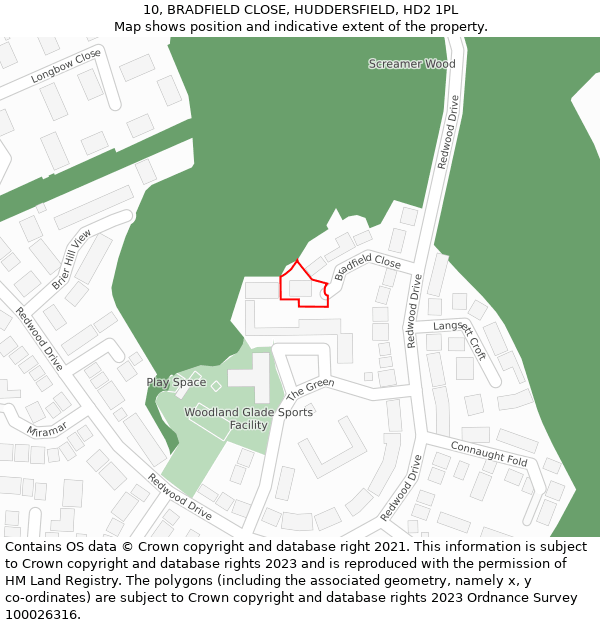 10, BRADFIELD CLOSE, HUDDERSFIELD, HD2 1PL: Location map and indicative extent of plot