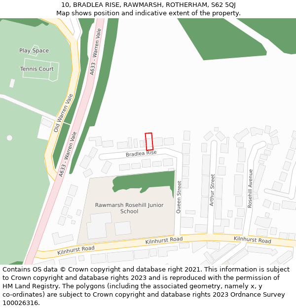 10, BRADLEA RISE, RAWMARSH, ROTHERHAM, S62 5QJ: Location map and indicative extent of plot