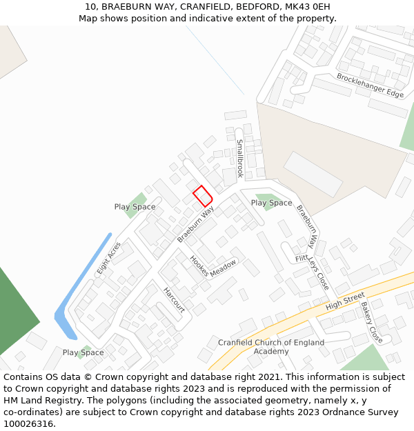 10, BRAEBURN WAY, CRANFIELD, BEDFORD, MK43 0EH: Location map and indicative extent of plot