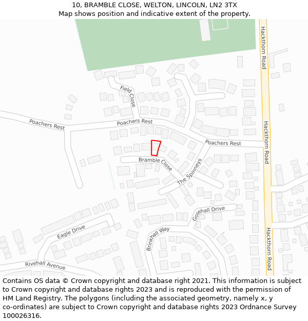 10, BRAMBLE CLOSE, WELTON, LINCOLN, LN2 3TX: Location map and indicative extent of plot