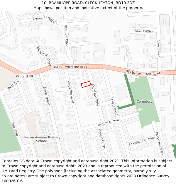 10, BRAMHOPE ROAD, CLECKHEATON, BD19 3DZ: Location map and indicative extent of plot