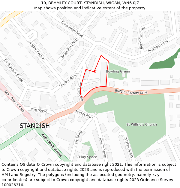 10, BRAMLEY COURT, STANDISH, WIGAN, WN6 0JZ: Location map and indicative extent of plot