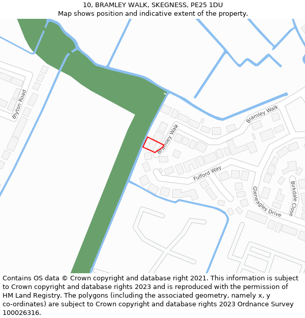 10, BRAMLEY WALK, SKEGNESS, PE25 1DU: Location map and indicative extent of plot