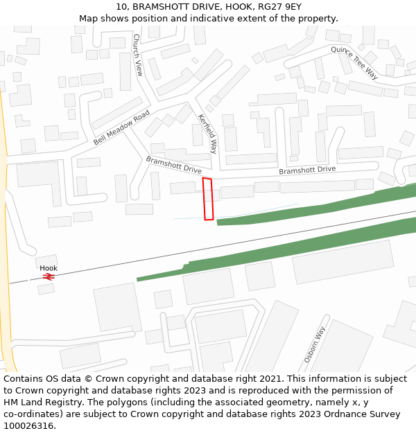 10, BRAMSHOTT DRIVE, HOOK, RG27 9EY: Location map and indicative extent of plot