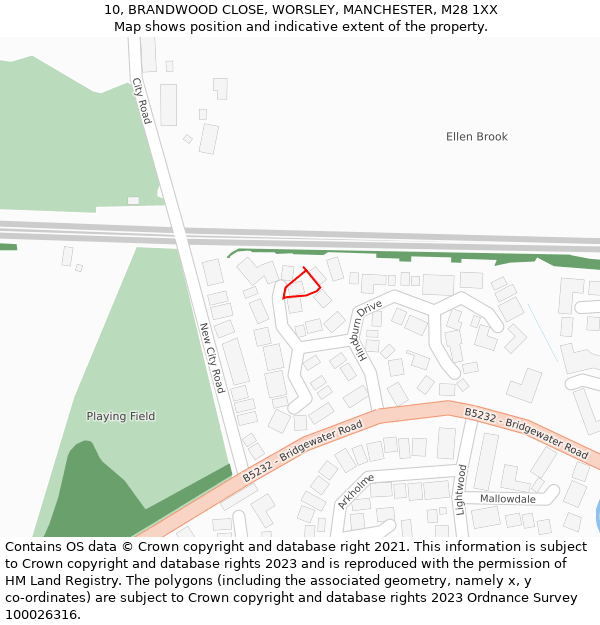 10, BRANDWOOD CLOSE, WORSLEY, MANCHESTER, M28 1XX: Location map and indicative extent of plot