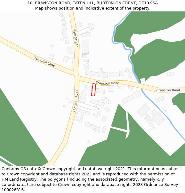 10, BRANSTON ROAD, TATENHILL, BURTON-ON-TRENT, DE13 9SA: Location map and indicative extent of plot