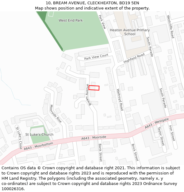 10, BREAM AVENUE, CLECKHEATON, BD19 5EN: Location map and indicative extent of plot