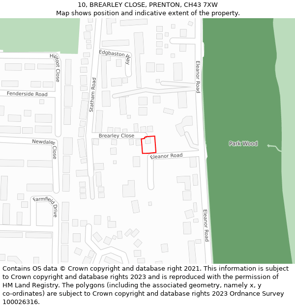 10, BREARLEY CLOSE, PRENTON, CH43 7XW: Location map and indicative extent of plot