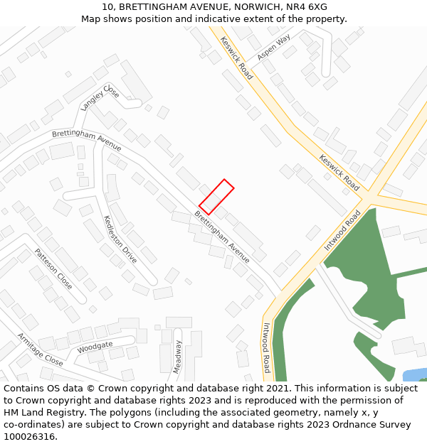 10, BRETTINGHAM AVENUE, NORWICH, NR4 6XG: Location map and indicative extent of plot