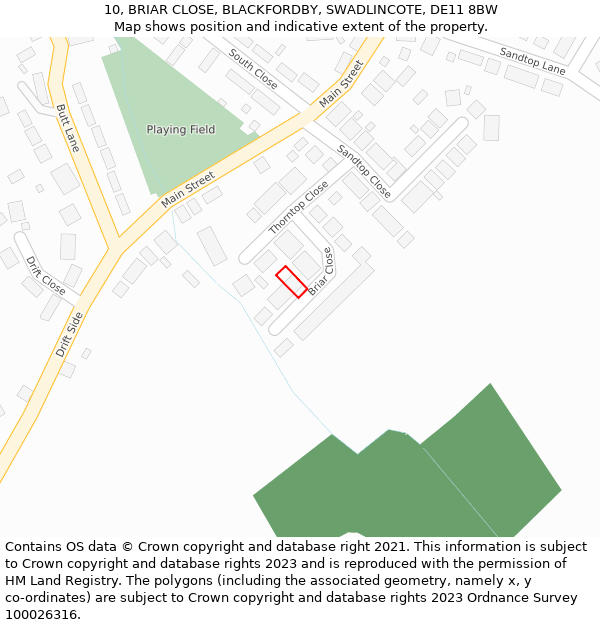 10, BRIAR CLOSE, BLACKFORDBY, SWADLINCOTE, DE11 8BW: Location map and indicative extent of plot