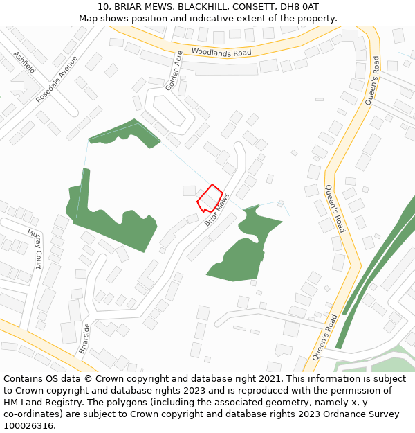 10, BRIAR MEWS, BLACKHILL, CONSETT, DH8 0AT: Location map and indicative extent of plot
