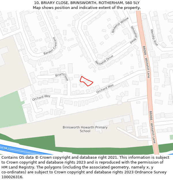 10, BRIARY CLOSE, BRINSWORTH, ROTHERHAM, S60 5LY: Location map and indicative extent of plot