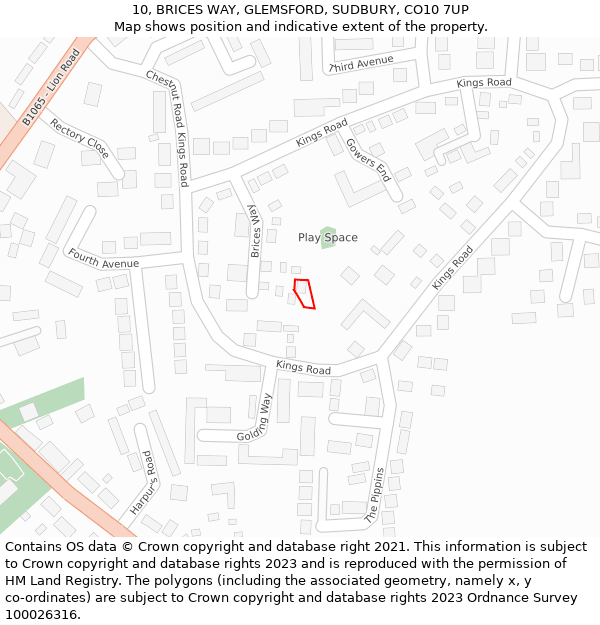 10, BRICES WAY, GLEMSFORD, SUDBURY, CO10 7UP: Location map and indicative extent of plot