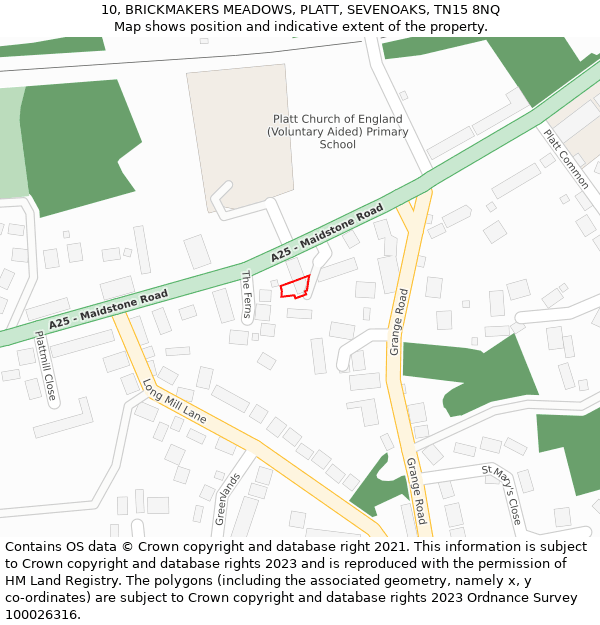 10, BRICKMAKERS MEADOWS, PLATT, SEVENOAKS, TN15 8NQ: Location map and indicative extent of plot