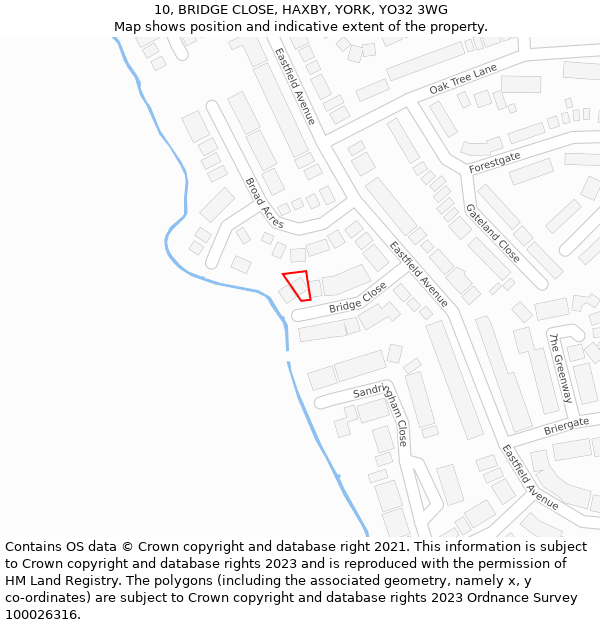 10, BRIDGE CLOSE, HAXBY, YORK, YO32 3WG: Location map and indicative extent of plot