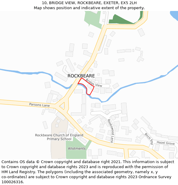 10, BRIDGE VIEW, ROCKBEARE, EXETER, EX5 2LH: Location map and indicative extent of plot