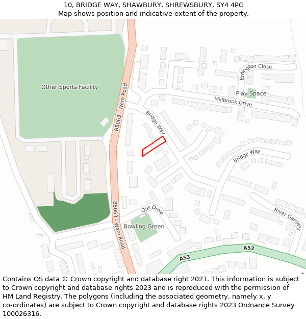 10, BRIDGE WAY, SHAWBURY, SHREWSBURY, SY4 4PG: Location map and indicative extent of plot