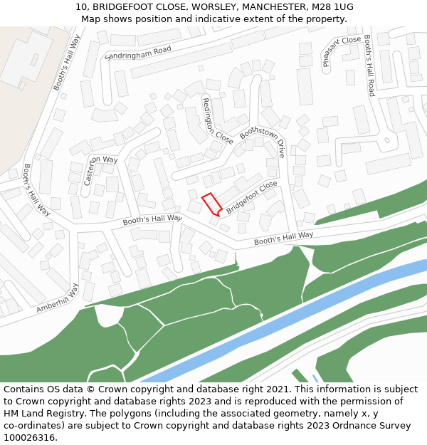 10, BRIDGEFOOT CLOSE, WORSLEY, MANCHESTER, M28 1UG: Location map and indicative extent of plot