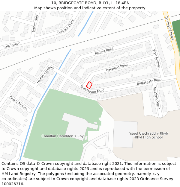 10, BRIDGEGATE ROAD, RHYL, LL18 4BN: Location map and indicative extent of plot