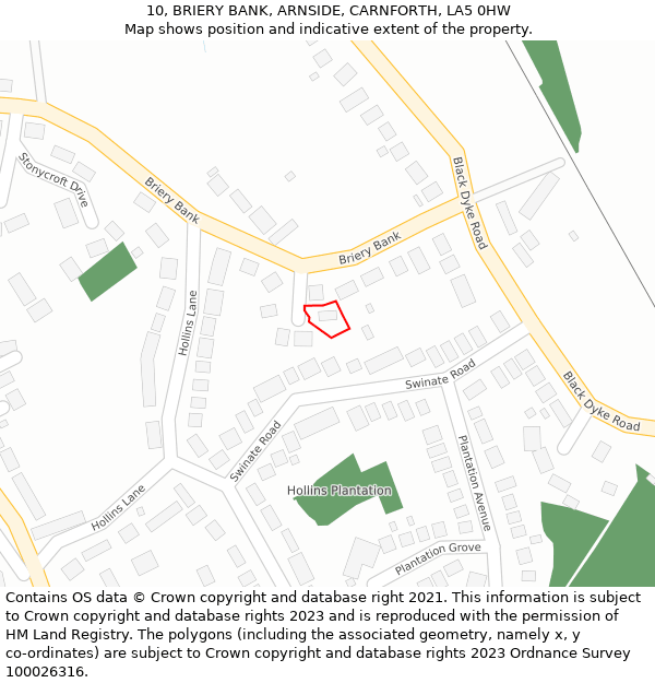10, BRIERY BANK, ARNSIDE, CARNFORTH, LA5 0HW: Location map and indicative extent of plot