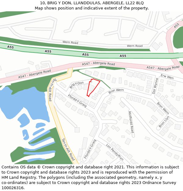 10, BRIG Y DON, LLANDDULAS, ABERGELE, LL22 8LQ: Location map and indicative extent of plot