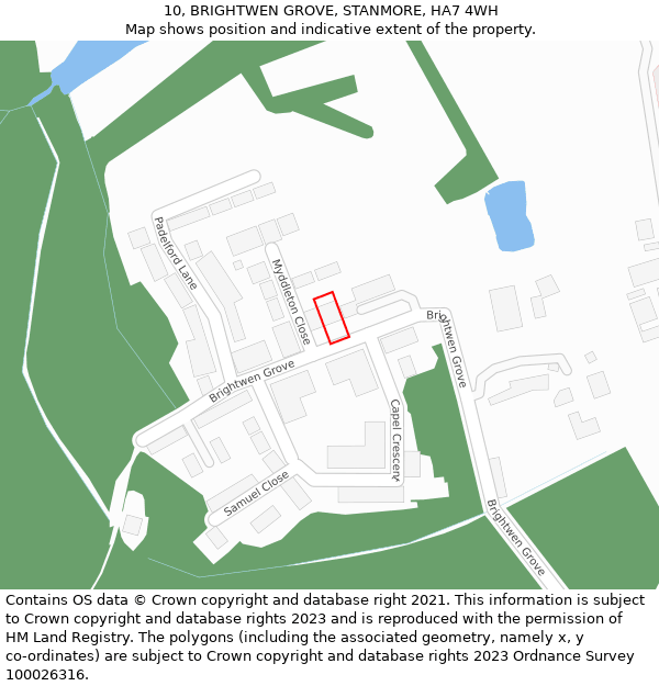 10, BRIGHTWEN GROVE, STANMORE, HA7 4WH: Location map and indicative extent of plot