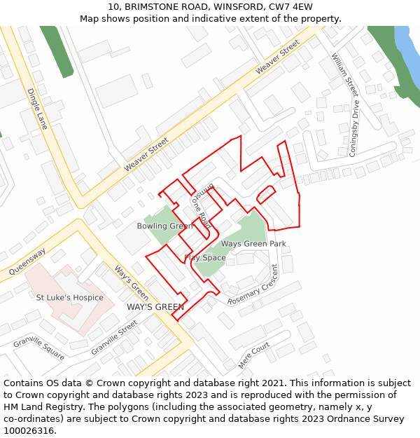 10, BRIMSTONE ROAD, WINSFORD, CW7 4EW: Location map and indicative extent of plot