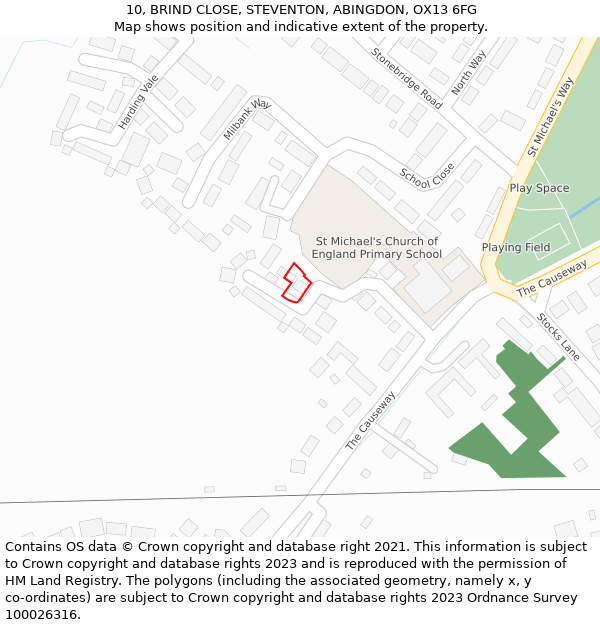 10, BRIND CLOSE, STEVENTON, ABINGDON, OX13 6FG: Location map and indicative extent of plot