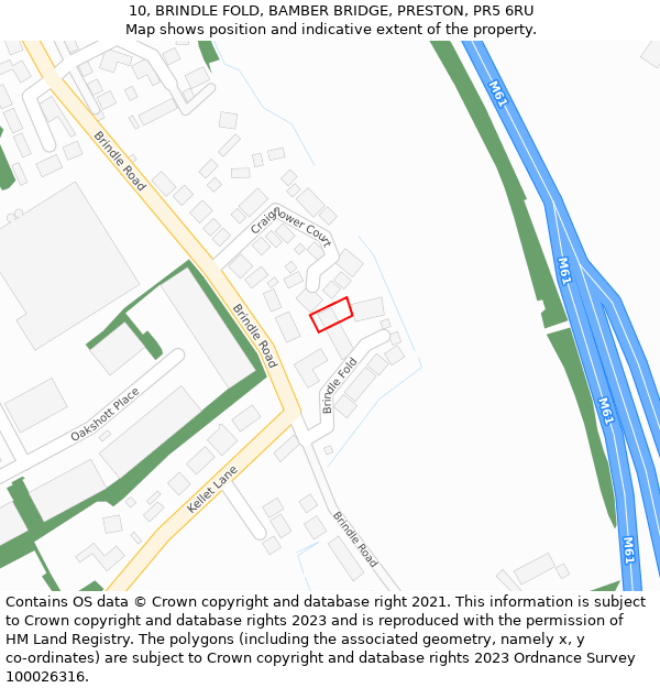 10, BRINDLE FOLD, BAMBER BRIDGE, PRESTON, PR5 6RU: Location map and indicative extent of plot