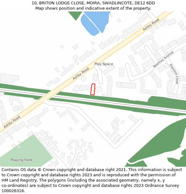 10, BRITON LODGE CLOSE, MOIRA, SWADLINCOTE, DE12 6DD: Location map and indicative extent of plot