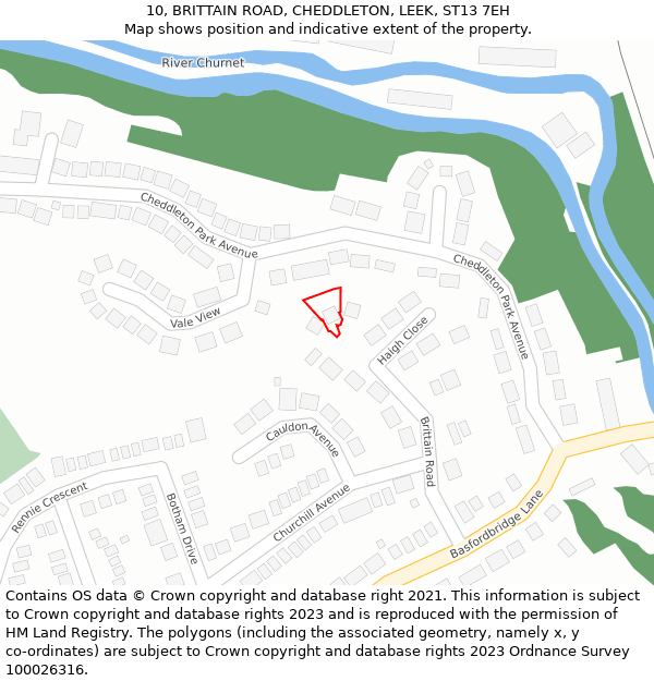 10, BRITTAIN ROAD, CHEDDLETON, LEEK, ST13 7EH: Location map and indicative extent of plot