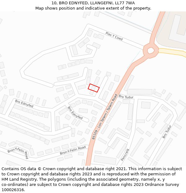 10, BRO EDNYFED, LLANGEFNI, LL77 7WA: Location map and indicative extent of plot