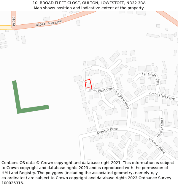 10, BROAD FLEET CLOSE, OULTON, LOWESTOFT, NR32 3RA: Location map and indicative extent of plot