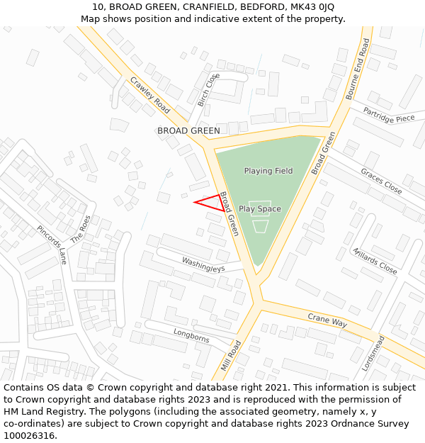 10, BROAD GREEN, CRANFIELD, BEDFORD, MK43 0JQ: Location map and indicative extent of plot